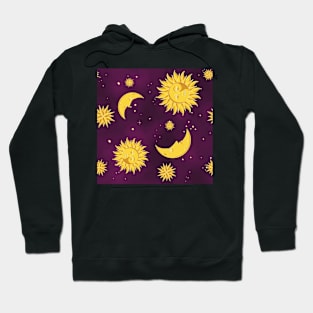 Sun moon stars purple pattern aesthetic witchcore whimsigothic retro Hoodie